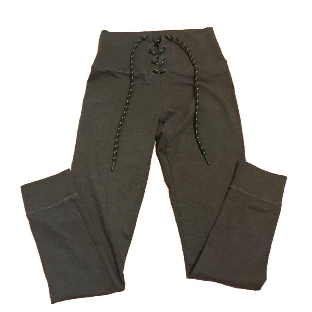 Aerie Chill Play Move High Rise Lace Up Cotton Leggings Olive Green Womens Sz S - Picture 2 of 6